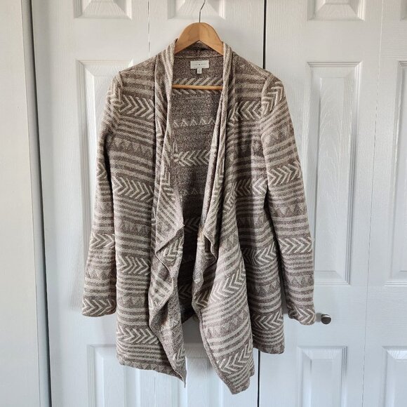 Lucky Brand Aztec Print Striped Waterfall Open Front Cardigan Sweater - Picture 1 of 12